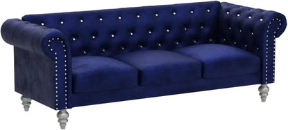 living room sofas Glam Emma Velvet Three Seater Chesterfield Style Sofa for Small Spaces with Crystal Button Tufts sofas