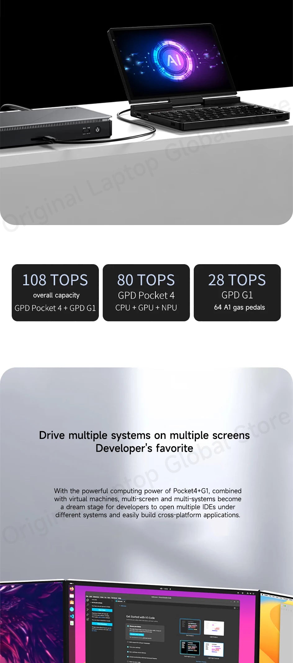 GPD Pocket 4 2025 Model AMD R7 8840U/AI 9 365/AI 9 HX 370 Processor 8.8-inch 2.5K Resolution 144 Hz Refresh Rate Mini Laptop