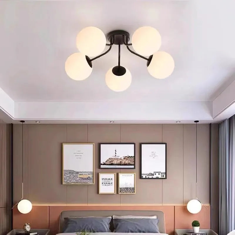 Nordic Milk White Glass Chandel Ceiling Lights for Living Room Bedroom LED Chandelier Kitchen Light Black Lighting Light Fixture