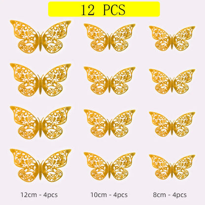 12Pcs Fashion 3D Hollow Butterfly Creative Wall Sticker For DIY Wall Stickers Modern Wall Art Home Decorations DIY Gift