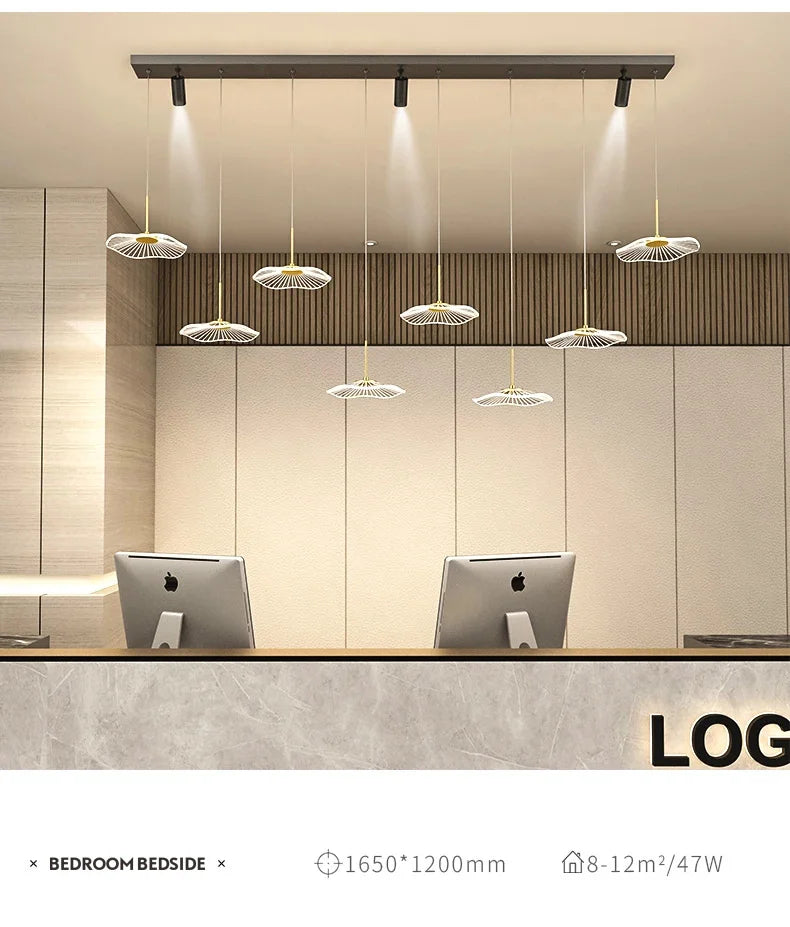 LED Restaurant Chandelier Hanging Pendant Light for Company Hotel Front Desk Lighting Spotlight Lotus Leaf Dining Table Fixtures