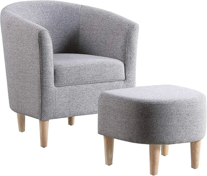 Accent Chair, Sherpa Chair White Fluffy Chair Teddy Barrel Chair with Ottoman Comfy ArmChair Footrest Set