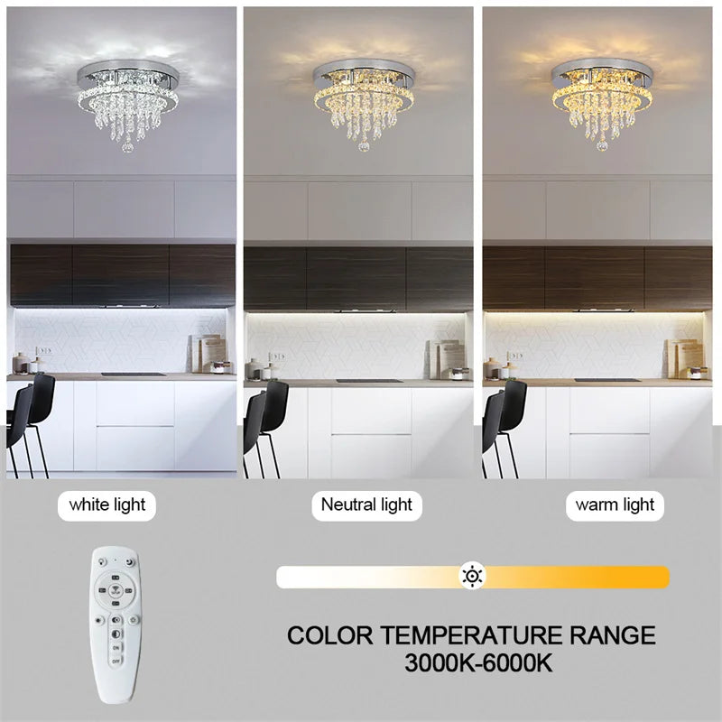 Luxury Crystal Modern LED Ceiling Chandelier Light Remote Dimming Round Ceiling Lamp for Home  Decoration Indoor Hanging Lamps
