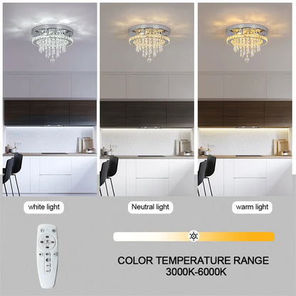Luxury Crystal Modern LED Ceiling Chandelier Light Remote Dimming Round Ceiling Lamp for Home  Decoration Indoor Hanging Lamps