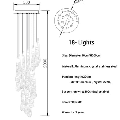 Modern crystal light chandelier for staircase large gold drop design led cristal lamp long villa lobby hanging lighting fixture