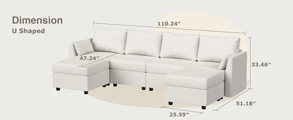 Sectional Sofa with Storage, Convertible 6 Seat Sectional Couches for Living Room, U Shaped Sectional Sofa with Chaise, Comfy Se