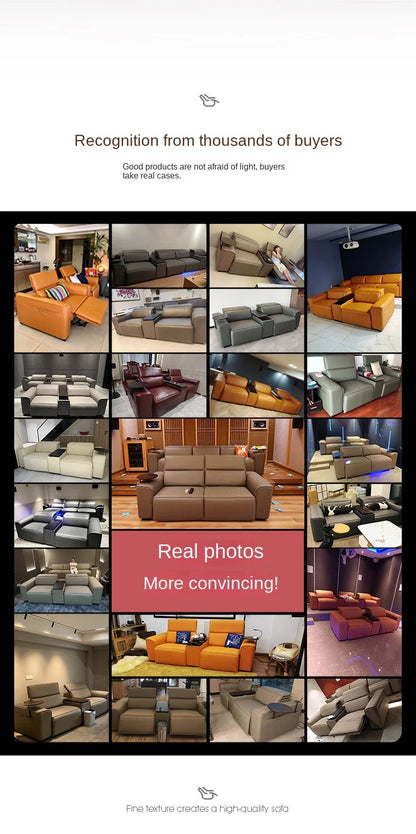 Modern Multifunctional Electric Recliner Sofa Home Theater Video Room Genuine Leather Fabric Wood for Living Video Hall