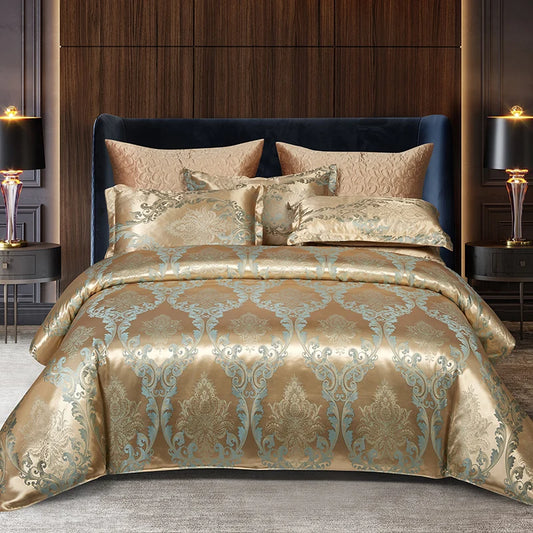 Floral Jacquard Satin Duvet Cover Set Queen 3 Piece Luxury Silk Like Bedding Comforter Covers with Zipper Closure & Corner Ties