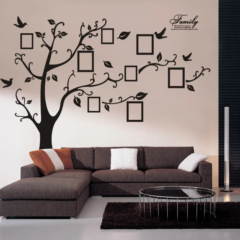 Large 200*250Cm/79*99in Black 3D DIY Photo Tree PVC Wall Decals/Adhesive Family Wall Stickers Mural Art Home Decor