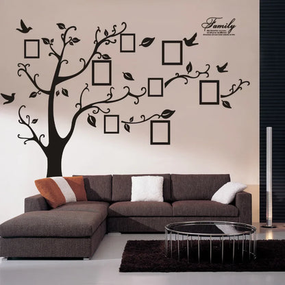 Large 200*250Cm/79*99in Black 3D DIY Photo Tree PVC Wall Decals/Adhesive Family Wall Stickers Mural Art Home Decor