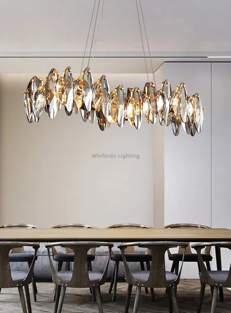 Modern Grey Clear Crystal Chandelier Light Luxury LED Lamp Fixture For Living Dining Room Winfordo Lighting