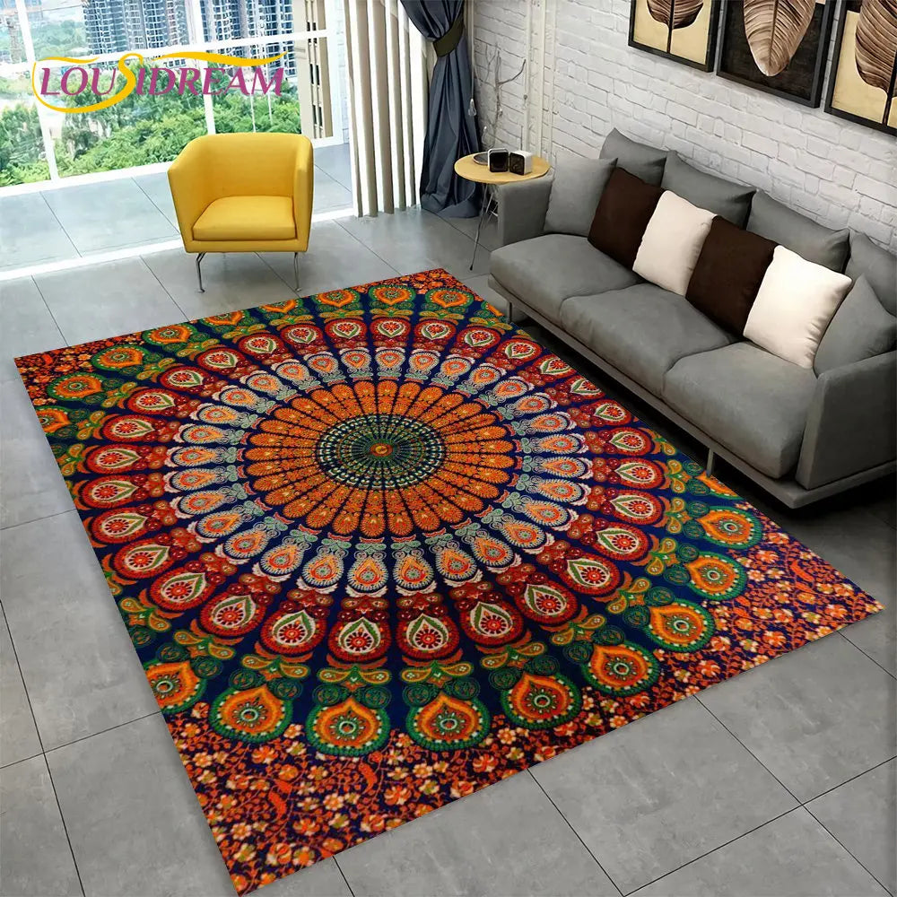 Bohemia Mandala Geometric Area Rug,Carpet Rug for Home Living Room Bedroom Sofa Doormat Kitchen Decor,Kid Non-slip Floor Mats