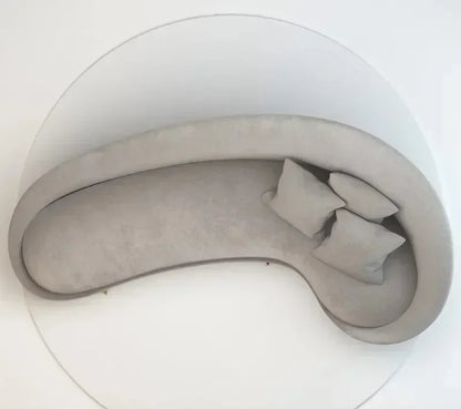 Curved Sofa, Light Gray Color, Fabric Sofa, Modern Minimalist Design, Irregular-shaped Double-person and Triple-person Sofa