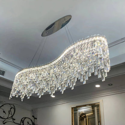 Italy Designer Luxury Chrome Chandelier K9 Crystal for Dining Room Hotel Hall Villa Bar Round Long  Hanging Light Fixture Decor