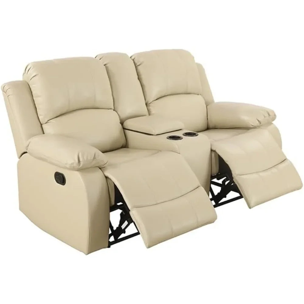 Beige Recliner Sofa Set, Manual Reclining Sofa Living Room Furniture Sets Bonded Leather Reclining sofas(Beige, 3PCS Set)