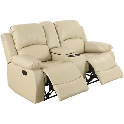 Beige Recliner Sofa Set, Manual Reclining Sofa Living Room Furniture Sets Bonded Leather Reclining sofas(Beige, 3PCS Set)