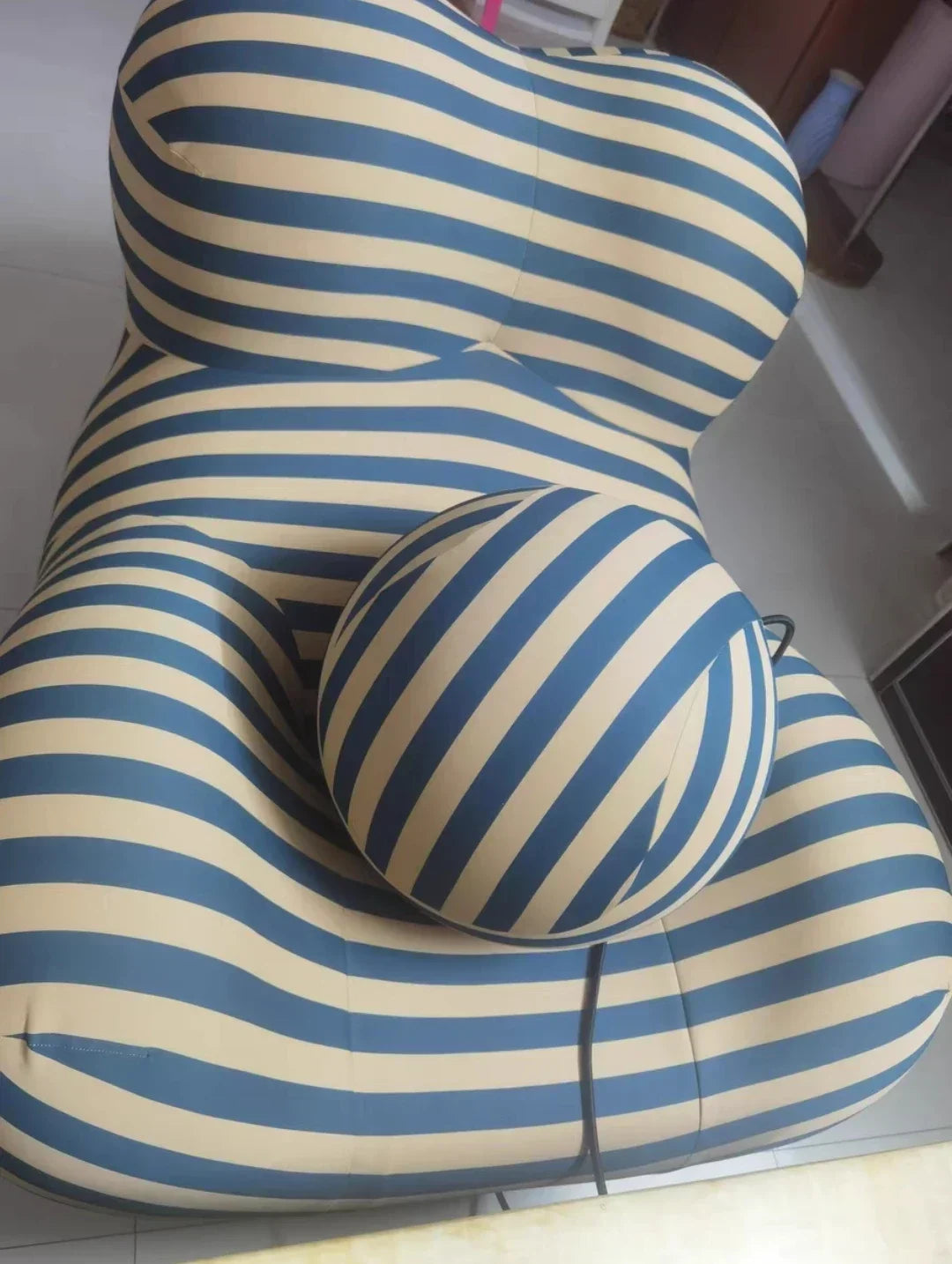 Luxury Mom's Embrace Bean Bag Sofa with Ottoman Modern Striped Cozy Seating for Living Room Bedroom Lounge Chair Decor Furniture