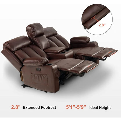 Electric Power Loveseat Recliner, Faux Leather Power Reclining Sofa with Heat and Massage, USB Ports, Cup Holders Living Room