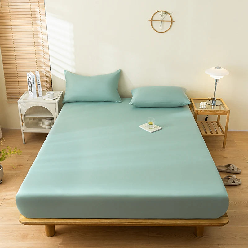 Waterproof Fitted Sheet Single Double Queen Size Mattress Cover Solid Color Fit Sheet 80x200 180x200 With Elastic Band Bed Sheet