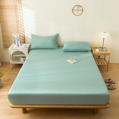 Waterproof Fitted Sheet Single Double Queen Size Mattress Cover Solid Color Fit Sheet 80x200 180x200 With Elastic Band Bed Sheet