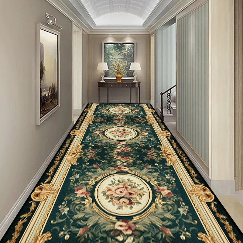 Luxury Long Corridor Carpet Non-slip Stairway Rug European Style Stairs Hallway Carpet Washable Runner Customizable Aisle Rug