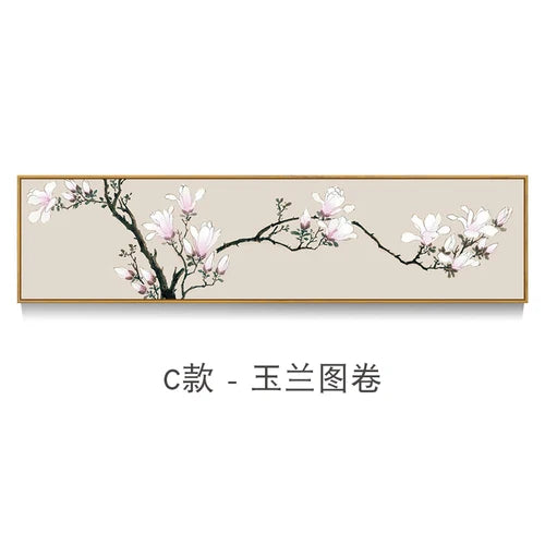 New Chinese Zen Flower and Bird Bedhead Painting Living Room Decoration Painting Sofa Background Wall Mural Painting Home Decor