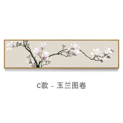 New Chinese Zen Flower and Bird Bedhead Painting Living Room Decoration Painting Sofa Background Wall Mural Painting Home Decor