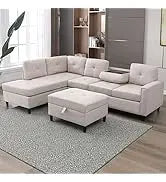 Modular Sectional Sofa with Chaise, Convertible Oversize L Shaped Couch with Reversible Ottoman,Linen 6 Seater Free Combination