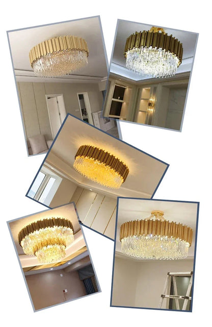 Light luxury golden luxury chandelier interior lighting hotel living room ceiling Led glossy lighting fixture crystal chandelier