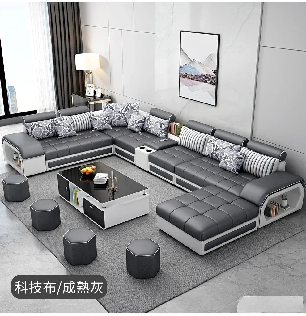 Linlamim Fabric Sofa Set Furniture Living Room Sofa Set With USB And Stools