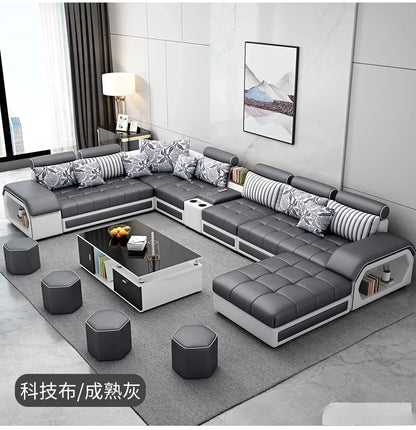Linlamim Fabric Sofa Set Furniture Living Room Sofa Set With USB And Stools