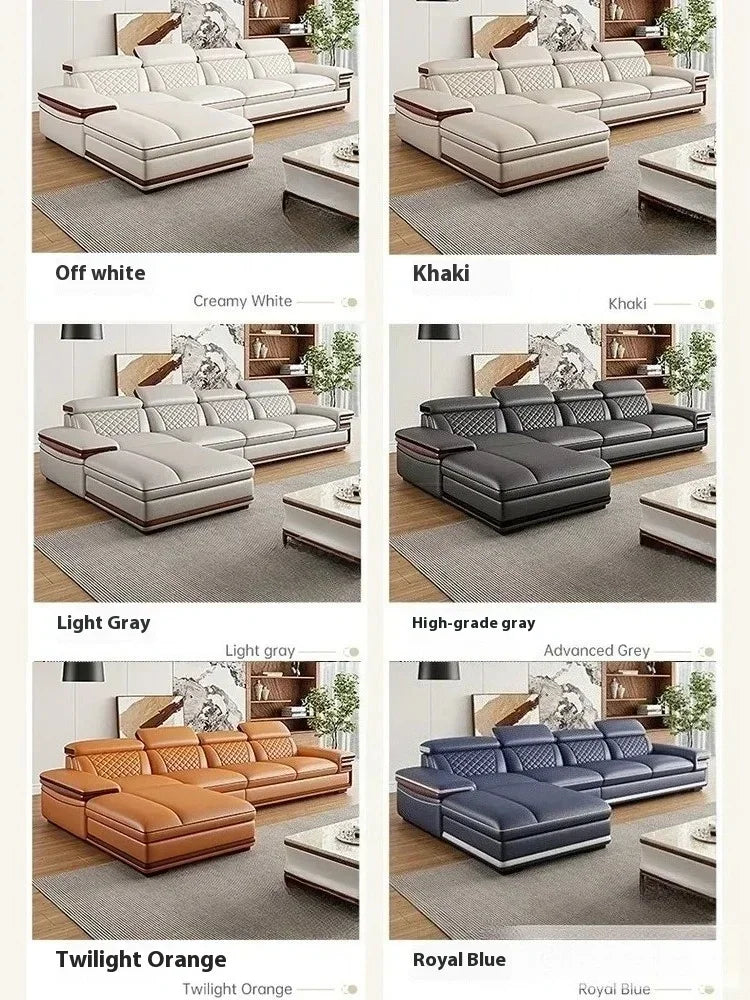 MINGDIBAO Premium Italian Genuine Leather Sofa Set for Living Room with Adjustable Headrests, Bluetooth Speaker, Wireless Charge