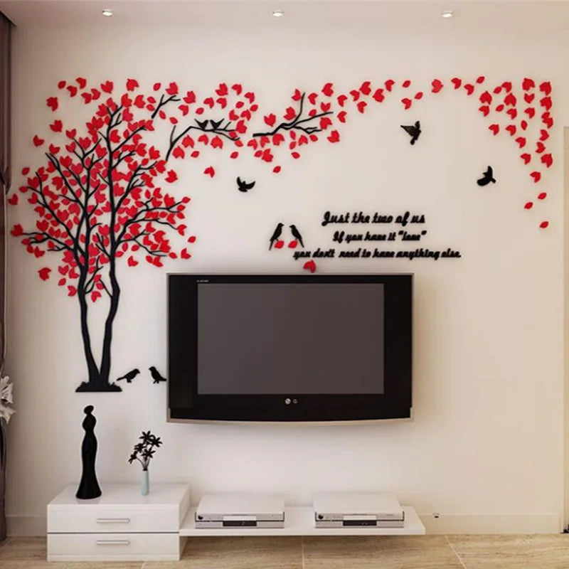 3D Mirror Tree Wall Sticker, Living Room Decals, DIY Acrylic Art, TV Background Wall Poster, Home Decoration, Bedroom Wallpaper