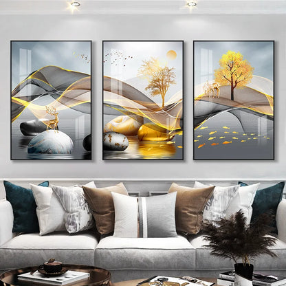 3 Nordic Luxury Ribbon Abstract Wall Art Landscape Modern Poster Print Picture Living Room Home Decorative Painting