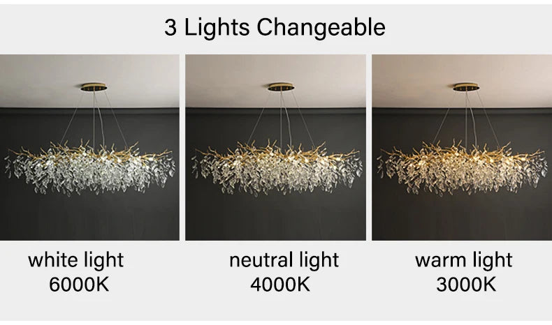 Dining Room Chandelier Long Shaped Dining Room Circular Branch Simple French Luxury Villa Living Room Crystal Lighting Fixtures