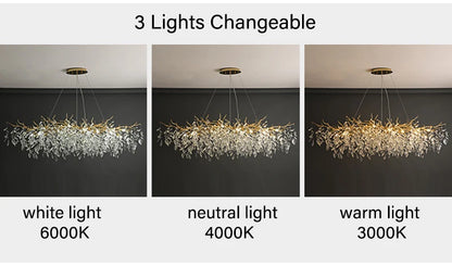 Dining Room Chandelier Long Shaped Dining Room Circular Branch Simple French Luxury Villa Living Room Crystal Lighting Fixtures