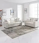 Morden Fort white leather love seat and sofa set, modern luxury and comfy furniture sleeper pouches for living room, apartment,