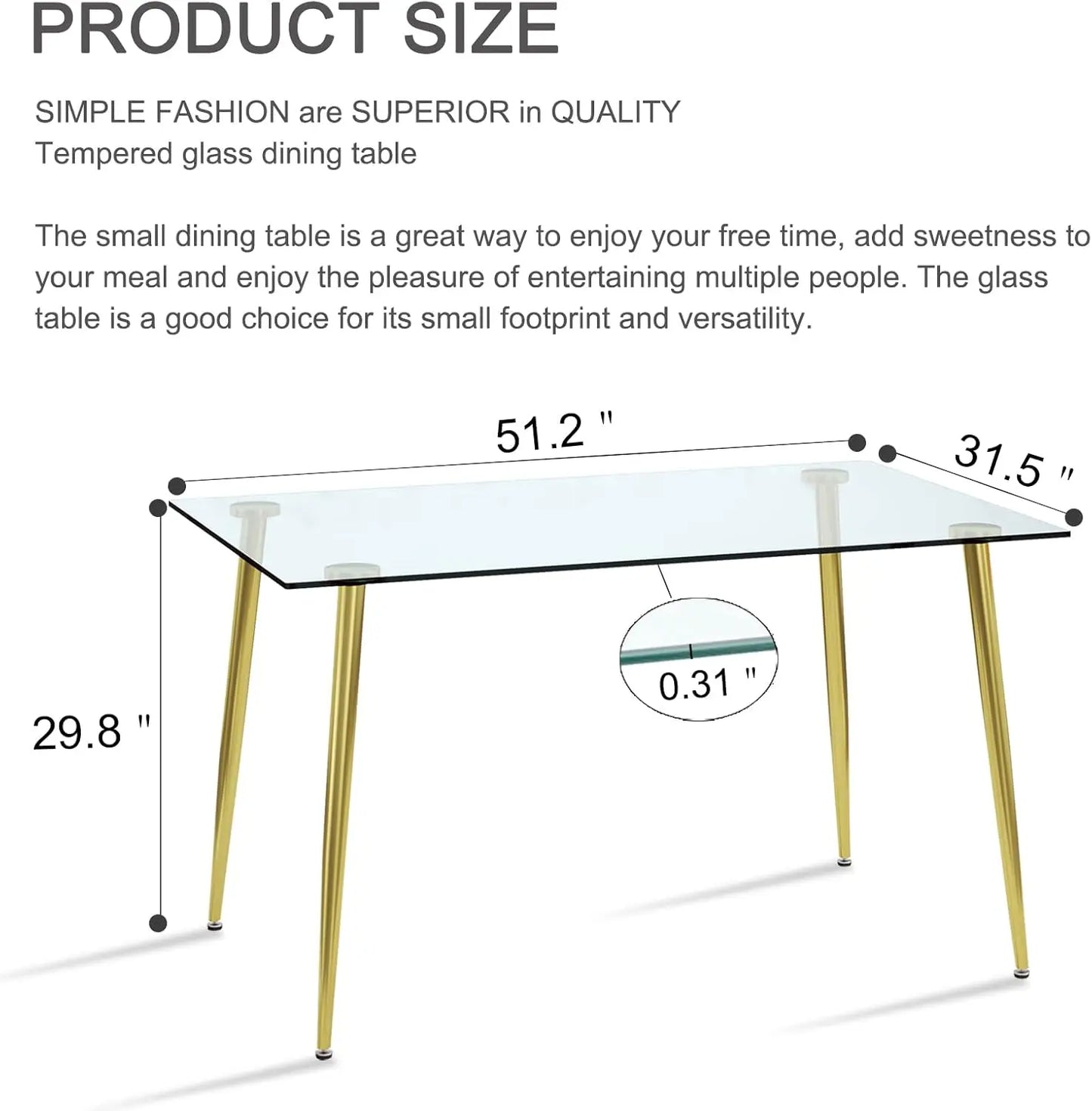 Glass Dining Table Set for 4,5 Piece Dining Table and Chairs Set，Modern Kitchen Dining Room Table with 4 Black PU Leather