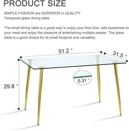 Glass Dining Table Set for 4,5 Piece Dining Table and Chairs Set，Modern Kitchen Dining Room Table with 4 Black PU Leather