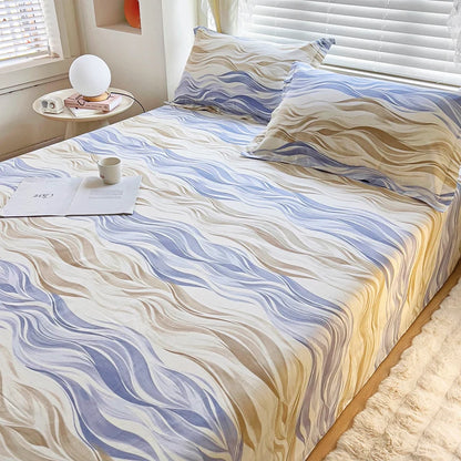 Abstract Geometric Stripe Lines Flat Sheet 3 Pieces 100% Cotton Bed Sheet Soft Comfortable Bedding for Guestrooms and Bedroom