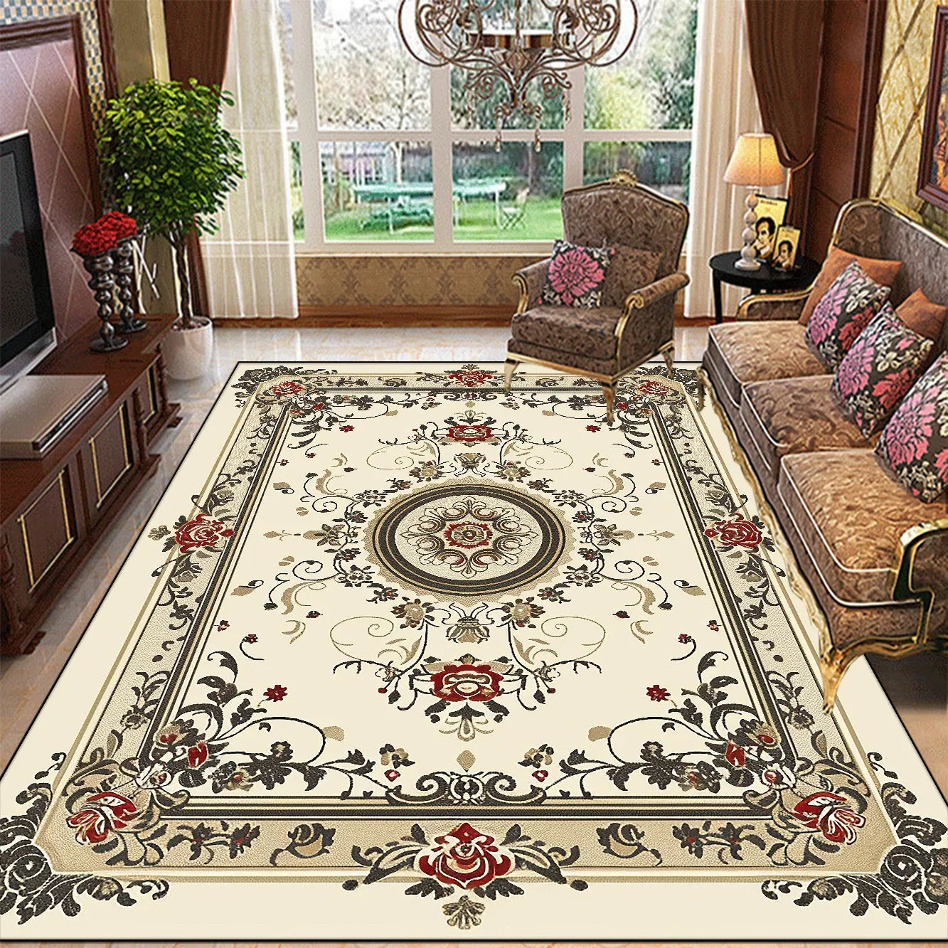 Retro Floral Large Size Carpets Living Room European Decoration Non-slip Sofa Area Rugs for Bedroom Cloakroom Floor Mat Washable