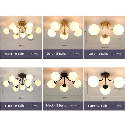 Nordic Milk White Glass Chandel Ceiling Lights for Living Room Bedroom LED Chandelier Kitchen Light Black Lighting Light Fixture