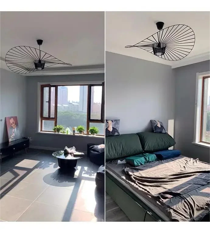 Nordic Vertigo Straw Hat Pendant Lights French Fabric for Restaurant Artistic and Creative Living Room Bedroom Hoom Decor Lamp