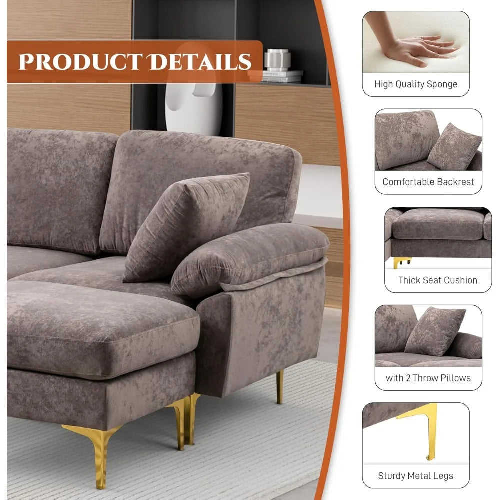 U-Shaped Sectional Sofa Couch, 4 Seat Sofa Set for Living Room, Convertible L-Shaped Velvet Couch Set with Chaise Lounge