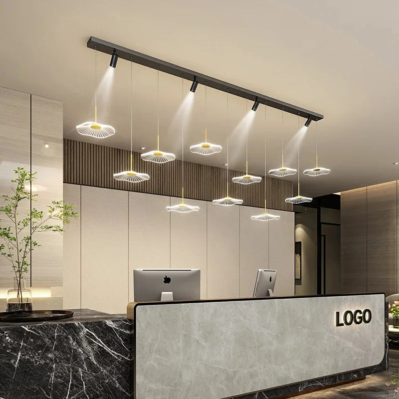 LED Restaurant Chandelier Hanging Pendant Light for Company Hotel Front Desk Lighting Spotlight Lotus Leaf Dining Table Fixtures