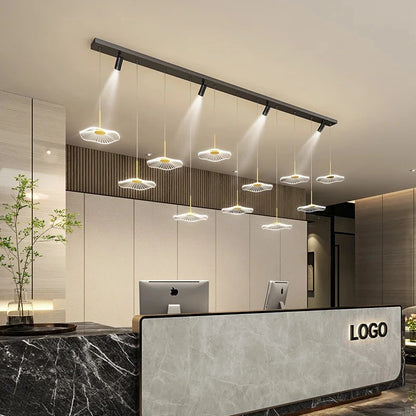 LED Restaurant Chandelier Hanging Pendant Light for Company Hotel Front Desk Lighting Spotlight Lotus Leaf Dining Table Fixtures