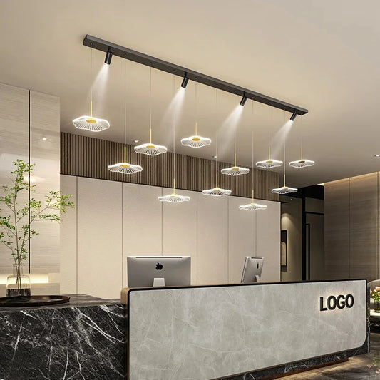 LED Restaurant Chandelier Hanging Pendant Light for Company Hotel Front Desk Lighting Spotlight Lotus Leaf Dining Table Fixtures
