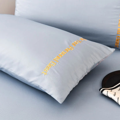 3PCS Solid Color Flat Sheet With English Embroidery Pillowcases Soft & Breathable Bed Sheet Hotel Quality Microfiber Bed Cover