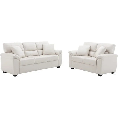 Morden Fort white leather love seat and sofa set, modern luxury and comfy furniture sleeper pouches for living room, apartment,