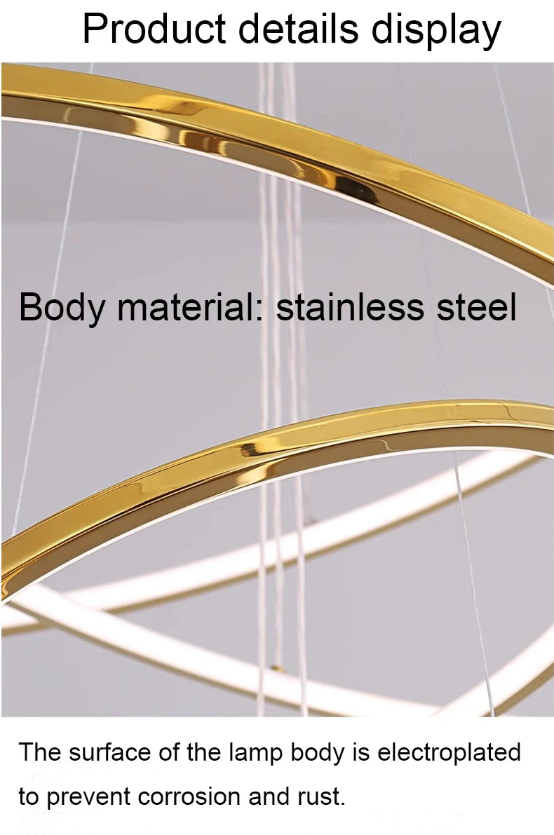 Ring lamp LED chandelier dining room bedroom duplex floor living room large chandelier staircase loft stainless steel chandelier